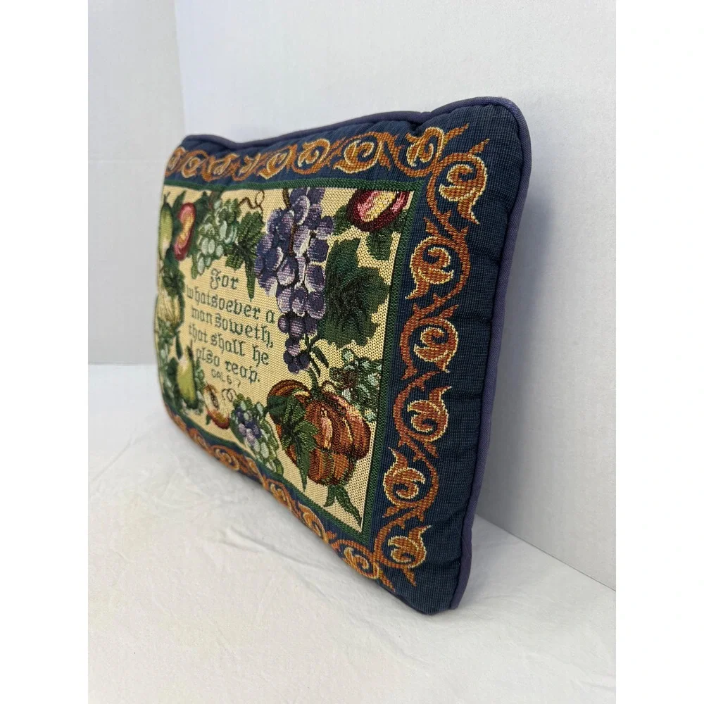 Vintage Granny Cottage Country Tapestry Bible Verse Accent Pillow‎ Harvest Fruit